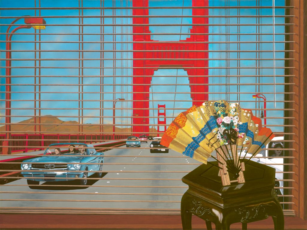 Golden Gate Bridge painting, mustang, van gogh, mona lisa